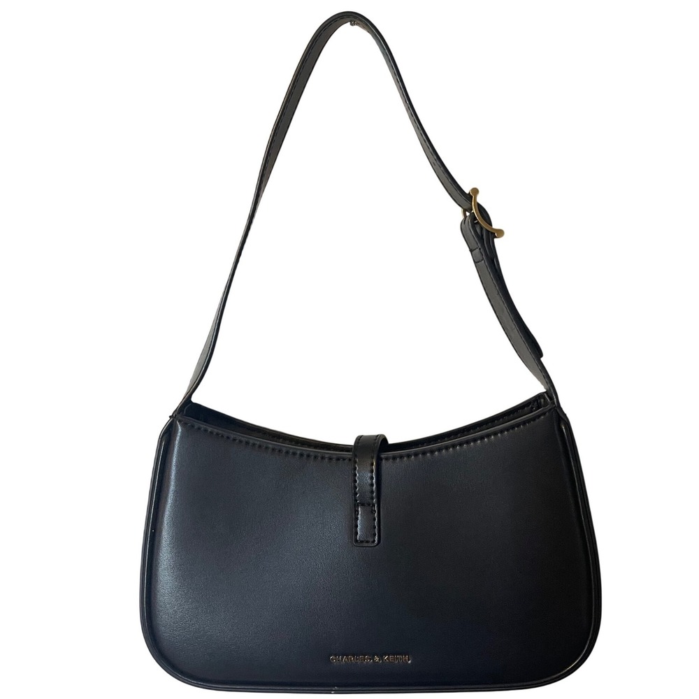 Charles & Keith Cesia Metallic Accent Shoulder Bag Black - Picture 2 of 7